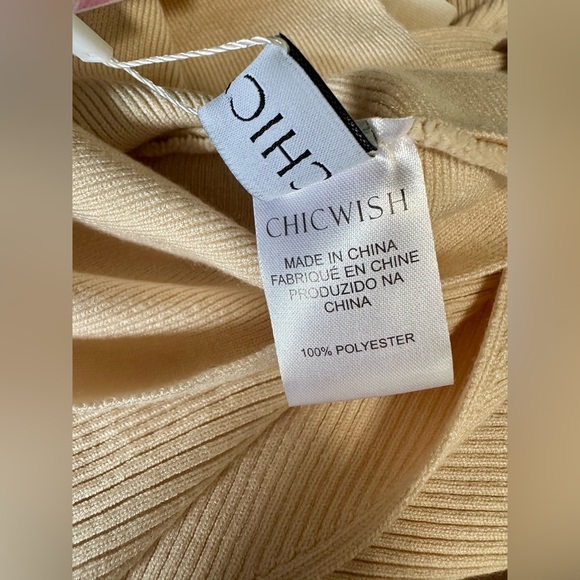 NWT Chicwish Ivory Long Sheer Sleeve Faux Wrap Dress with Waist Tie Size L - Picture 7 of 7